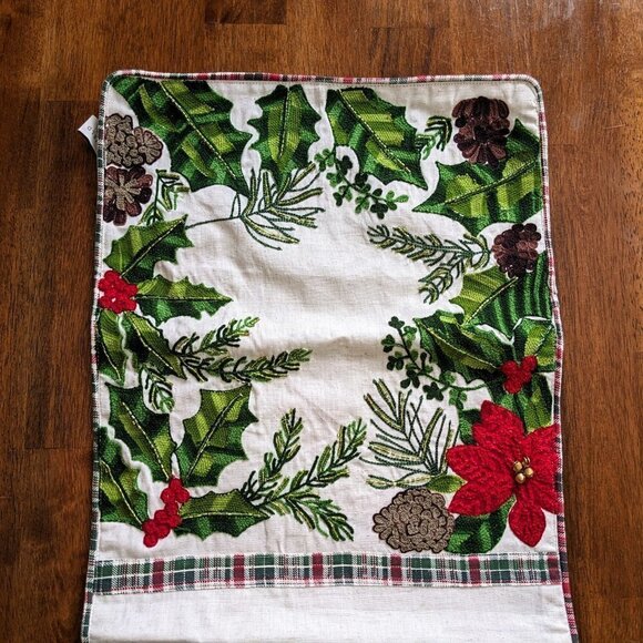 Holiday Table Runner w Poinsettias - Picture 2 of 7